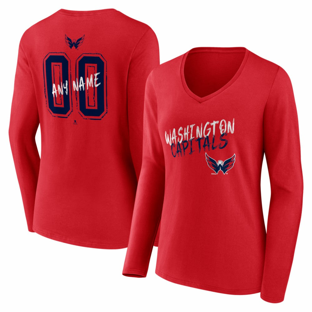 Washington Capitals Women's Hustle Personalized Name & Number Long Sleeve V-Neck T-Shirt - Red T-shirts