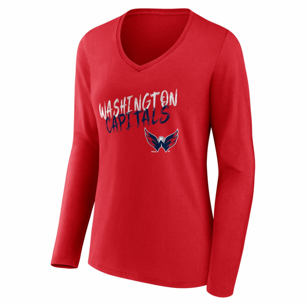 Washington Capitals Women's Hustle Personalized Name & Number Long Sleeve V-Neck T-Shirt - Red T-shirts