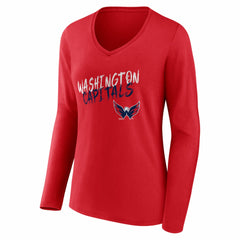 Washington Capitals Women's Hustle Personalized Name & Number Long Sleeve V-Neck T-Shirt - Red T-shirts