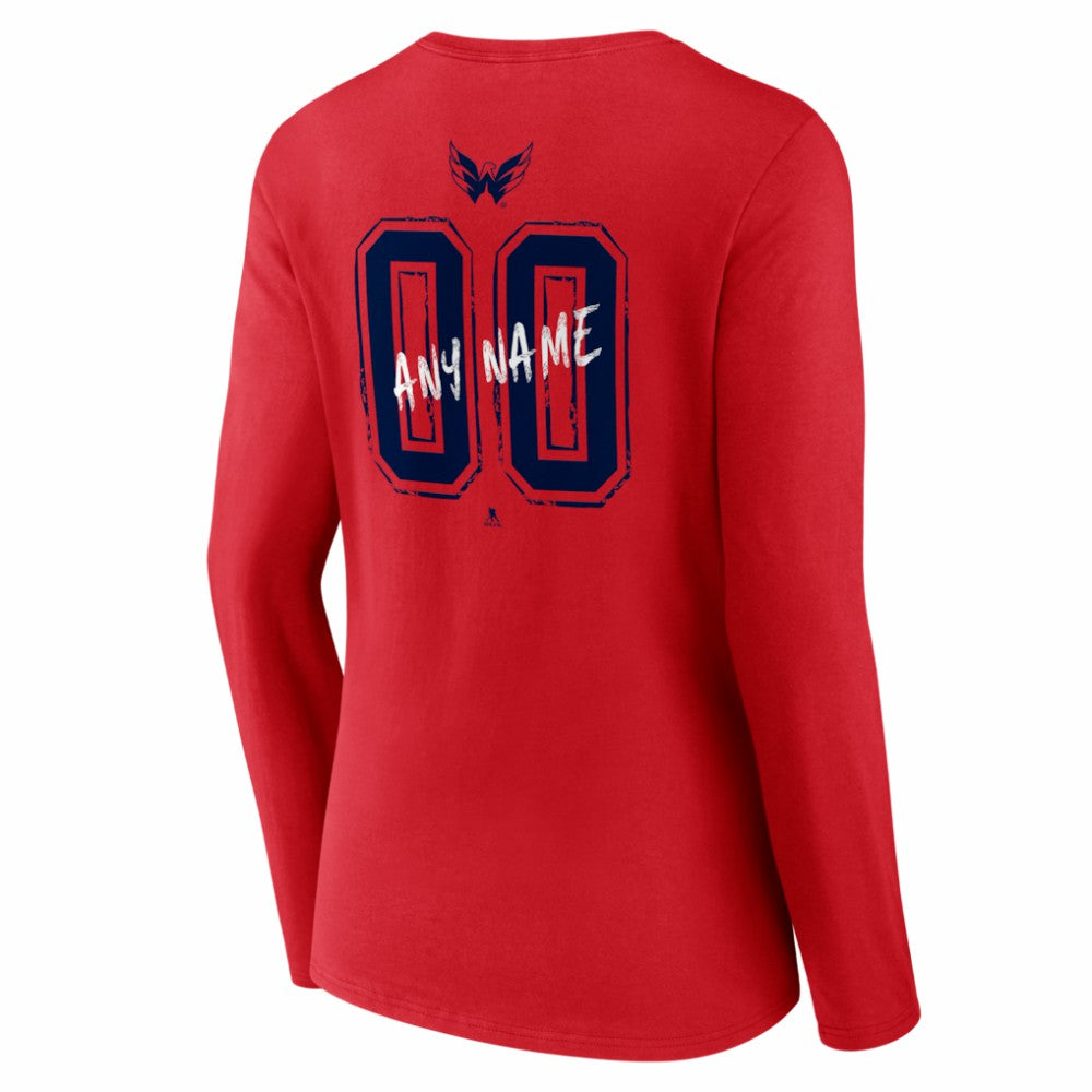 Washington Capitals Women's Hustle Personalized Name & Number Long Sleeve V-Neck T-Shirt - Red T-shirts