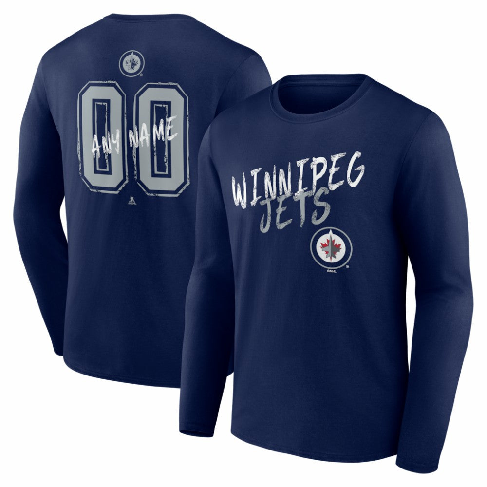 Winnipeg Jets Hustle Personalized Name & Number Long Sleeve T-Shirt - Navy T-shirts