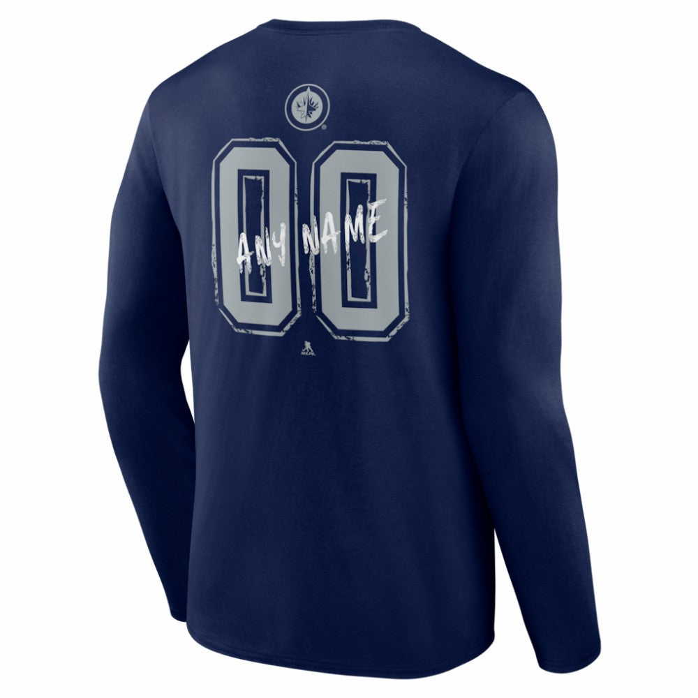 Winnipeg Jets Hustle Personalized Name & Number Long Sleeve T-Shirt - Navy T-shirts