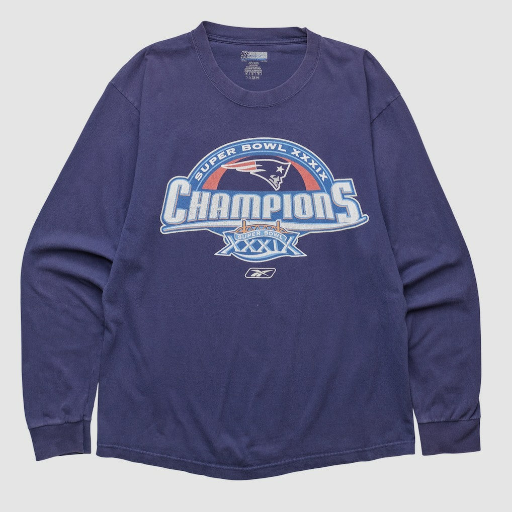 New England Patriots Reebok 2005 Long Sleeve T-shirt - Navy Vintage on sale