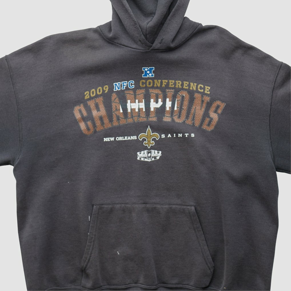 New Orleans Saints NFL 2009 Hooded Pullover Sweatshirt - Charcoal Vintage outlet