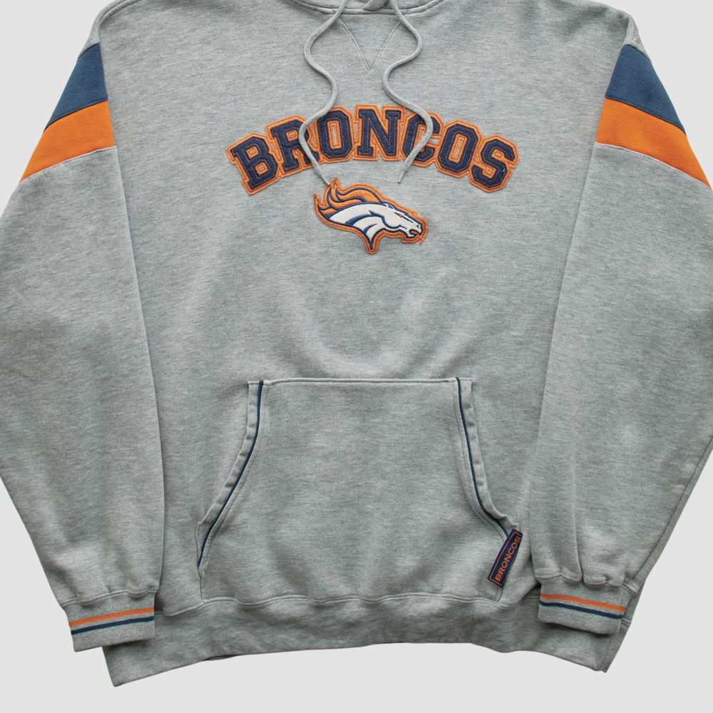 Denver Broncos NFL 2000s Hooded Pullover Sweatshirt - Heather Gray Vintage for sale