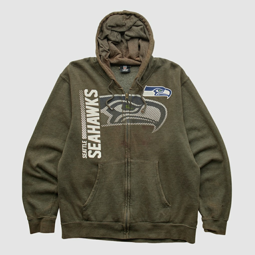 Seattle Seahawks NFL 2010s Hooded Full Zip Sweatshirt - Olive Vintage discount