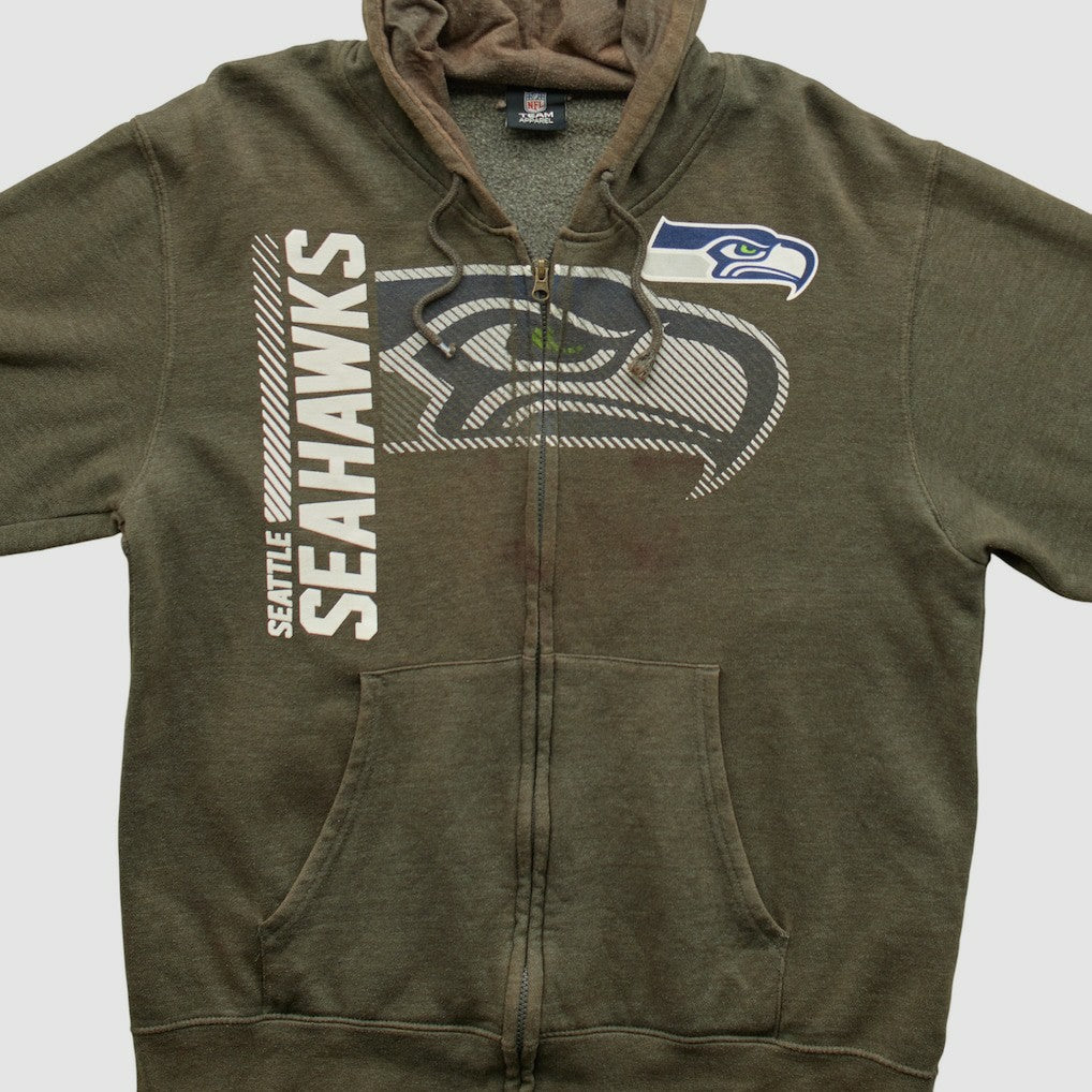 Seattle Seahawks NFL 2010s Hooded Full Zip Sweatshirt - Olive Vintage discount