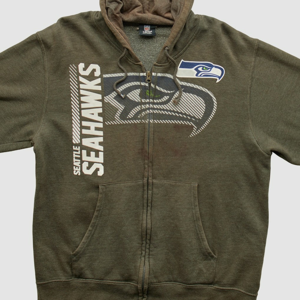 Seattle Seahawks NFL 2010s Hooded Full Zip Sweatshirt - Olive Vintage discount