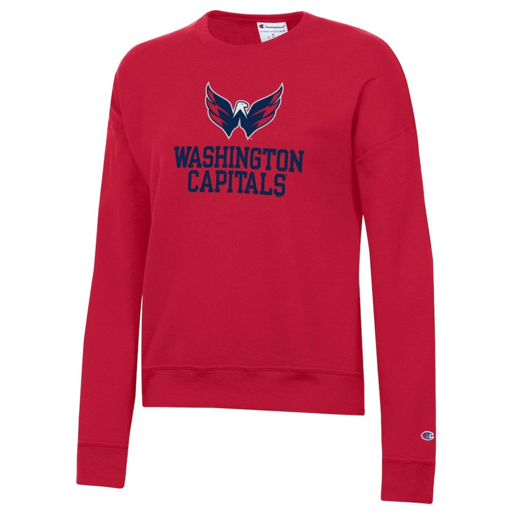 Washington Capitals Champion Women's Wordmark Lockup Powerblend Sweatshirt - Red Sweatshirts