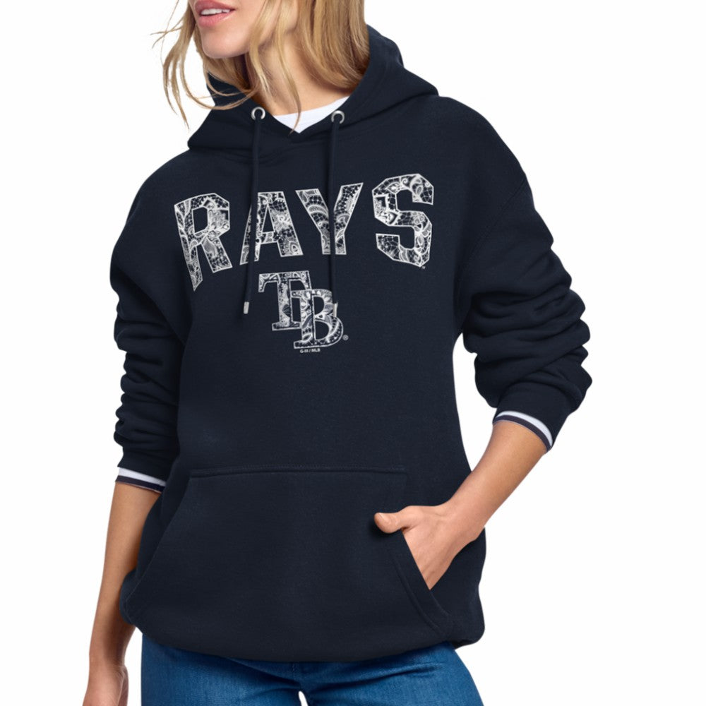 Tampa Bay Rays Starter Women's Lace Team Lockup Fleece Hoodie Navy