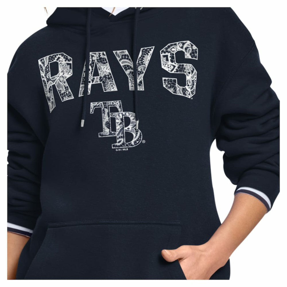 Tampa Bay Rays Starter Women's Lace Team Lockup Fleece Hoodie Navy