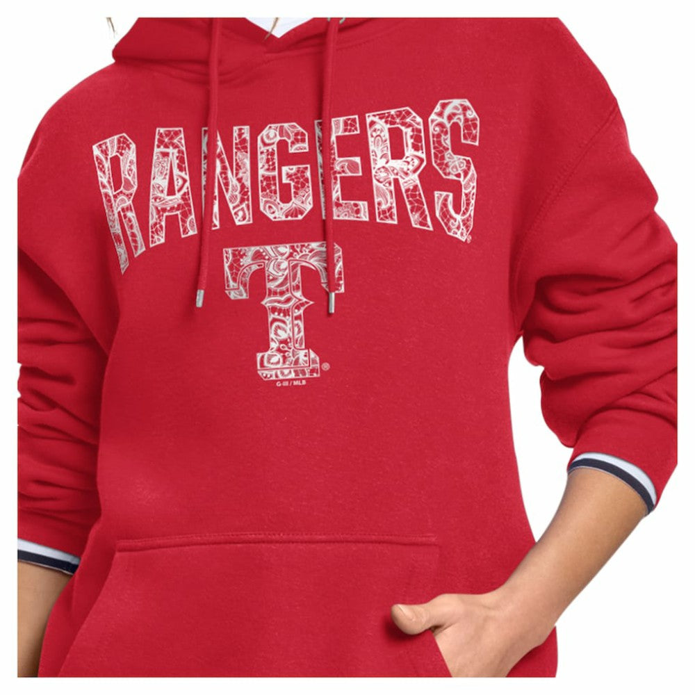 Texas Rangers Starter Women's Lace Team Lockup Fleece Hoodie Red