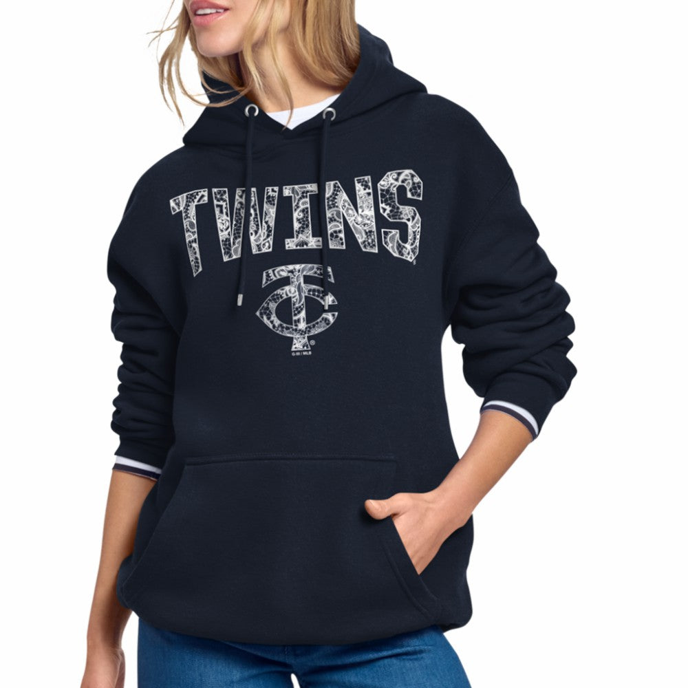 Minnesota Twins Starter Women's Lace Team Lockup Fleece Hoodie Navy