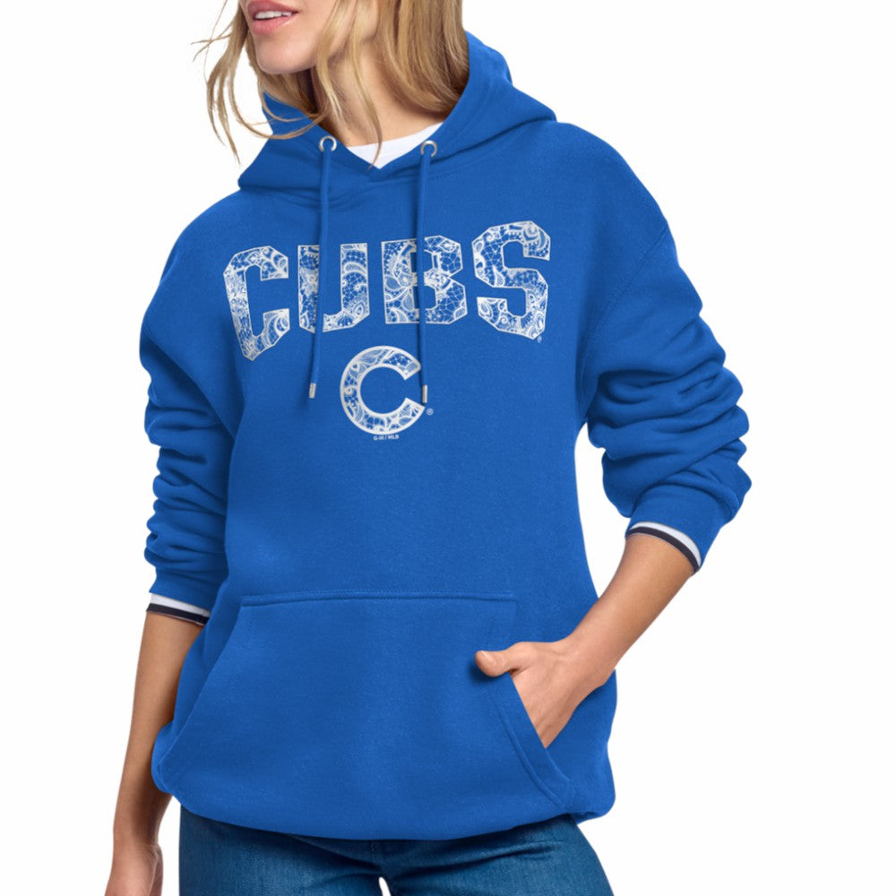 Chicago Cubs Starter Women's Lace Team Lockup Fleece Hoodie Royal