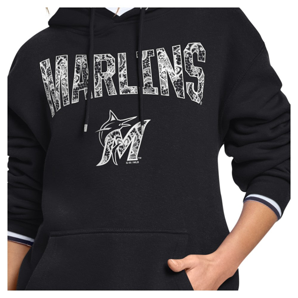 Miami Marlins Starter Women's Lace Team Lockup Fleece Hoodie Black