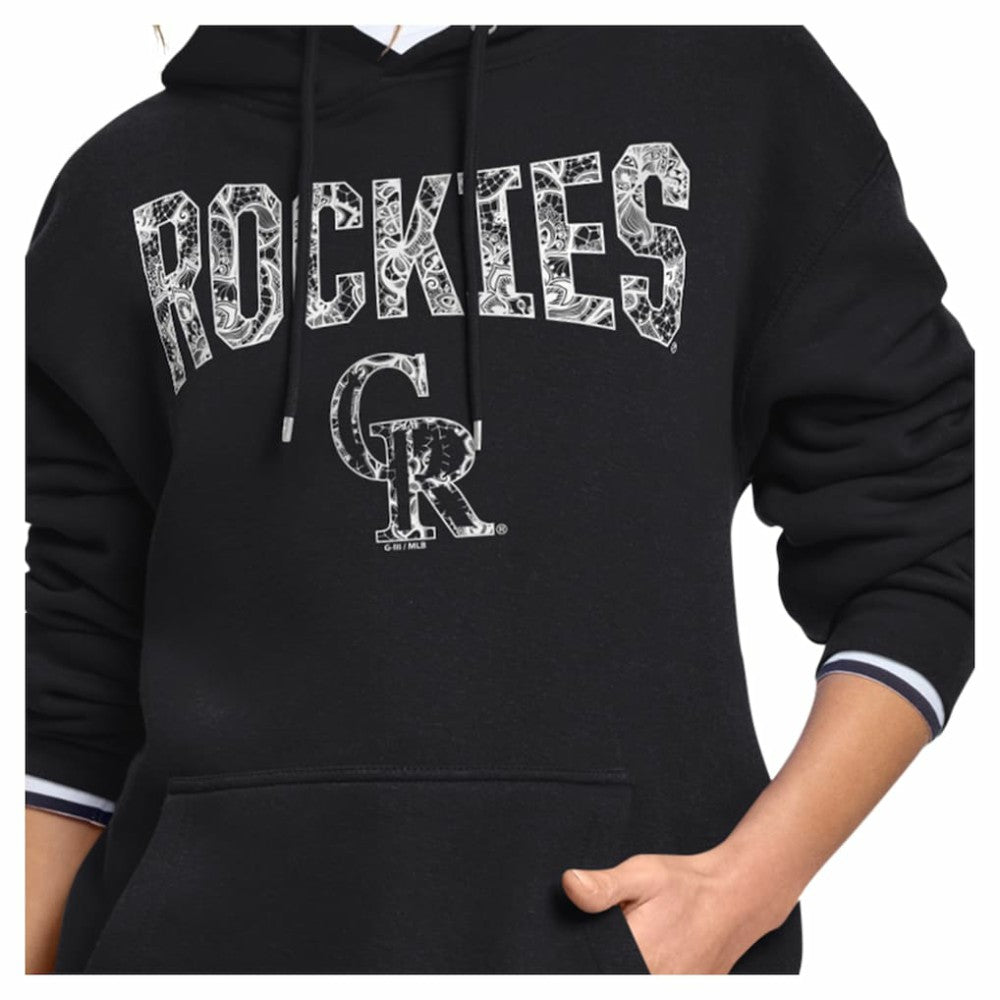 Colorado Rockies Starter Women's Lace Team Lockup Fleece Hoodie Black