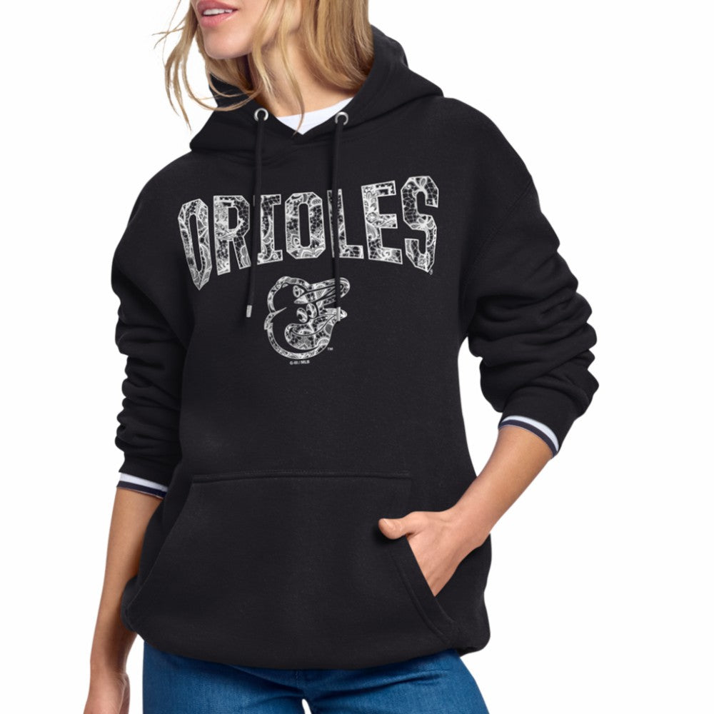 Baltimore Orioles Starter Women's Lace Team Lockup Fleece Hoodie Black