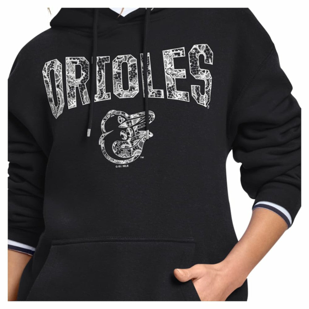 Baltimore Orioles Starter Women's Lace Team Lockup Fleece Hoodie Black