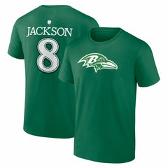 Lamar Jackson Baltimore Ravens St. Patrick's Day Icon Name & Number T-Shirt - Green for sale