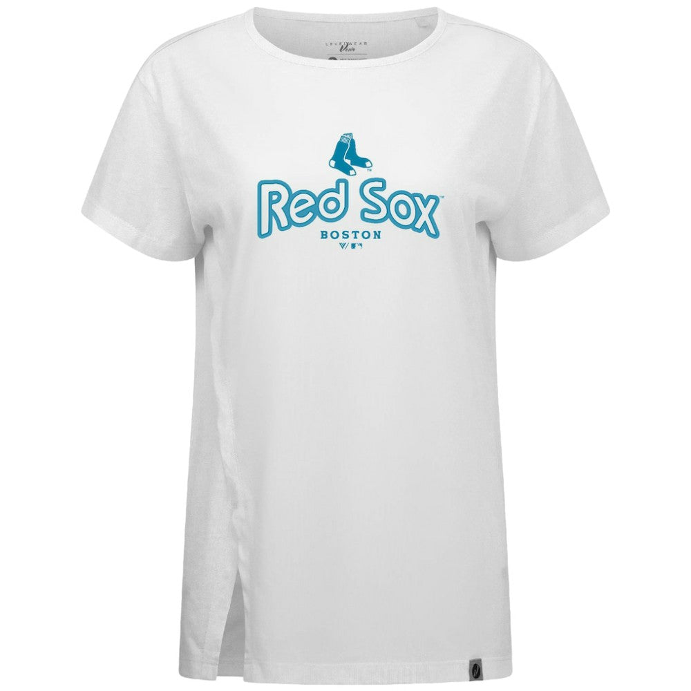 Boston Red Sox Levelwear Women's Blue Haven Influx Cornerstone T-Shirt White