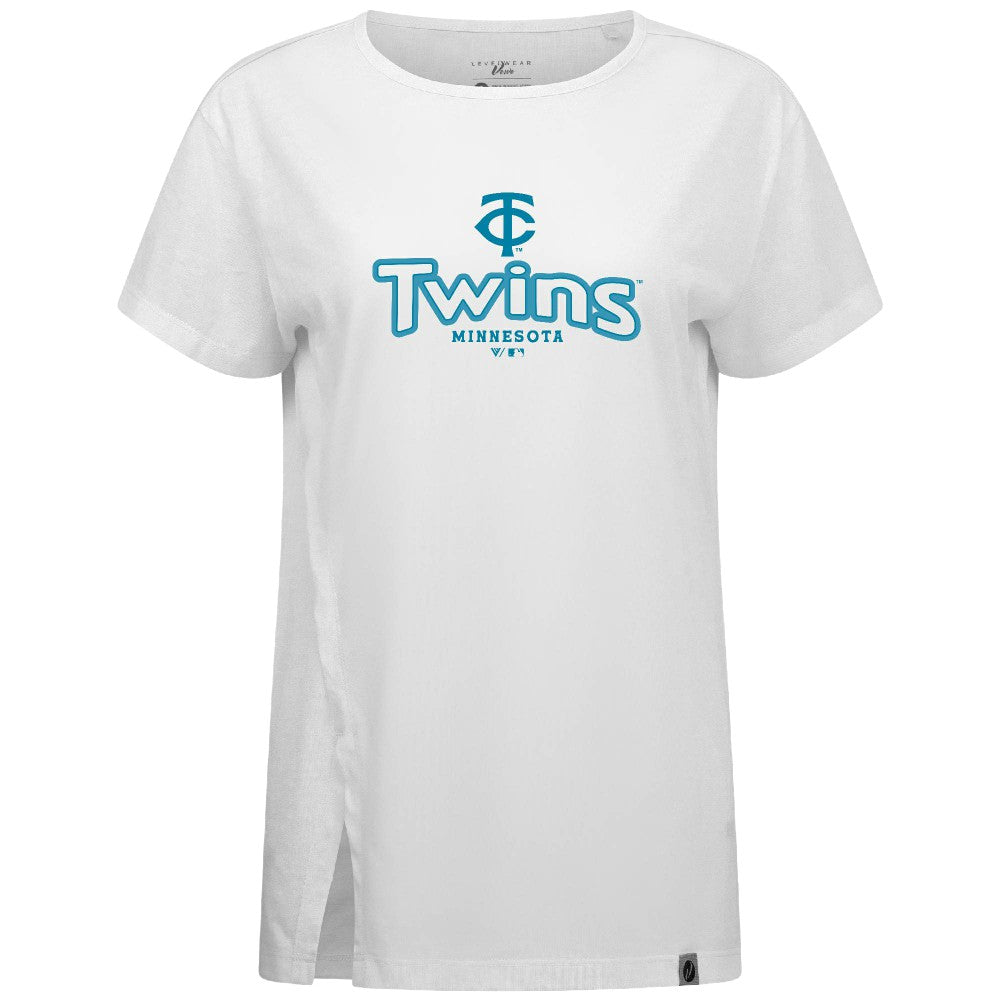 Minnesota Twins Levelwear Women's Blue Haven Influx Cornerstone T-Shirt White