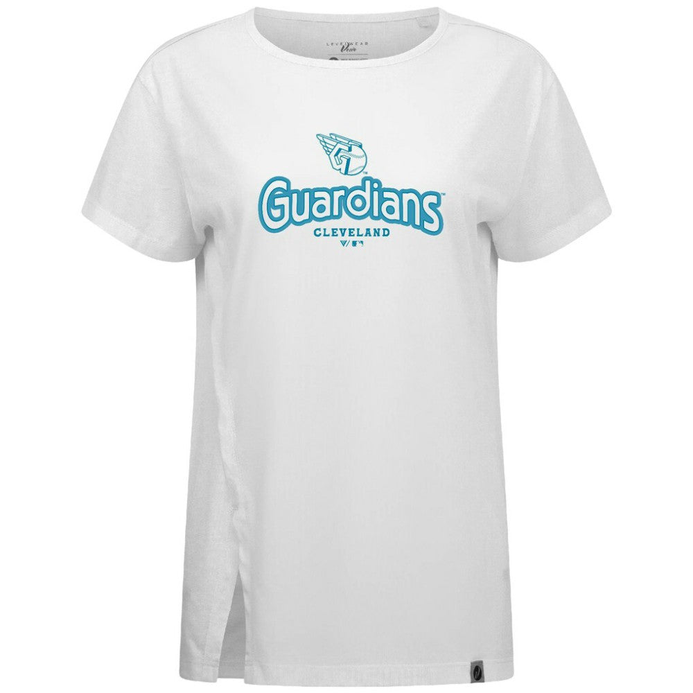 Cleveland Guardians Levelwear Women's Blue Haven Influx Cornerstone T-Shirt White
