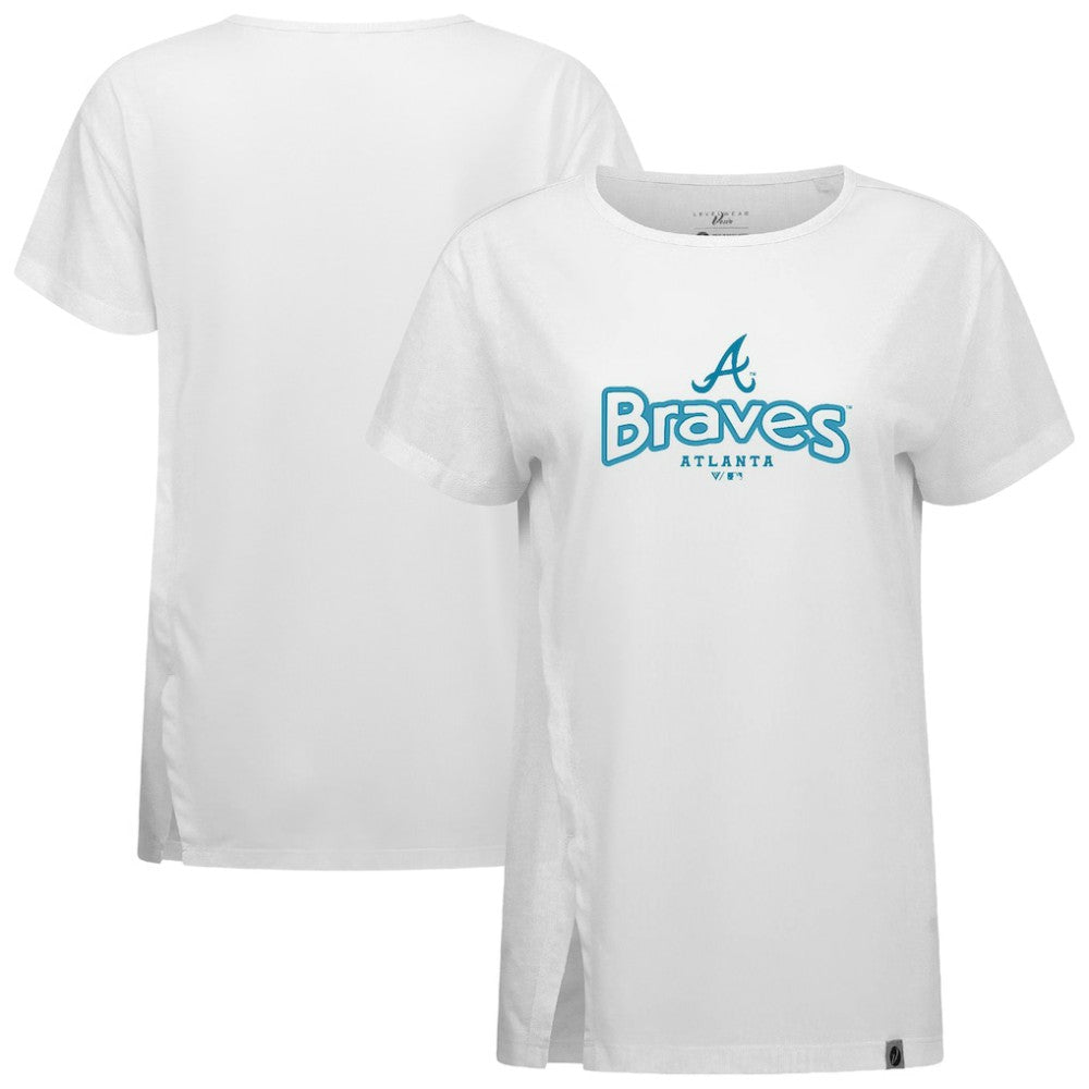 Atlanta Braves Levelwear Women's Blue Haven Influx Cornerstone T-Shirt White