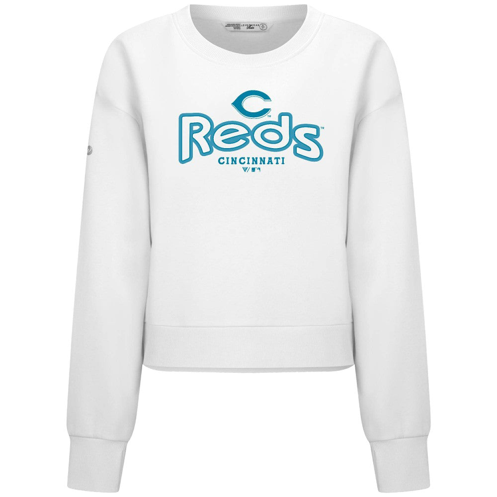 Cincinnati Reds Levelwear Women's Judd Cornerstone Cropped Sweatshirt White