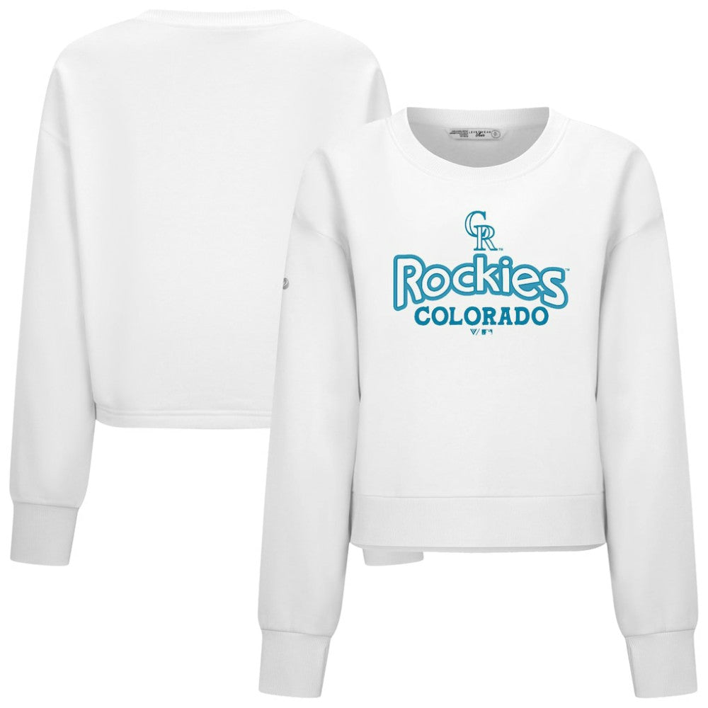Colorado Rockies Levelwear Women's Judd Cornerstone Cropped Sweatshirt White