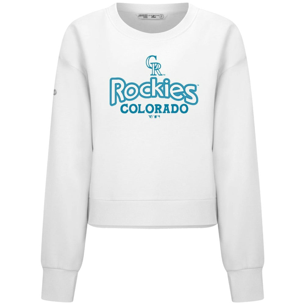 Colorado Rockies Levelwear Women's Judd Cornerstone Cropped Sweatshirt White