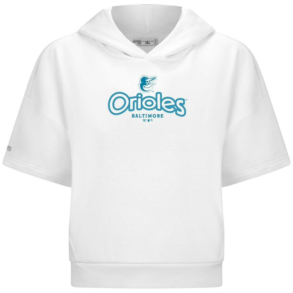 Baltimore Orioles Levelwear Women's Amber Short Sleeve Cornerstone Hoodie White