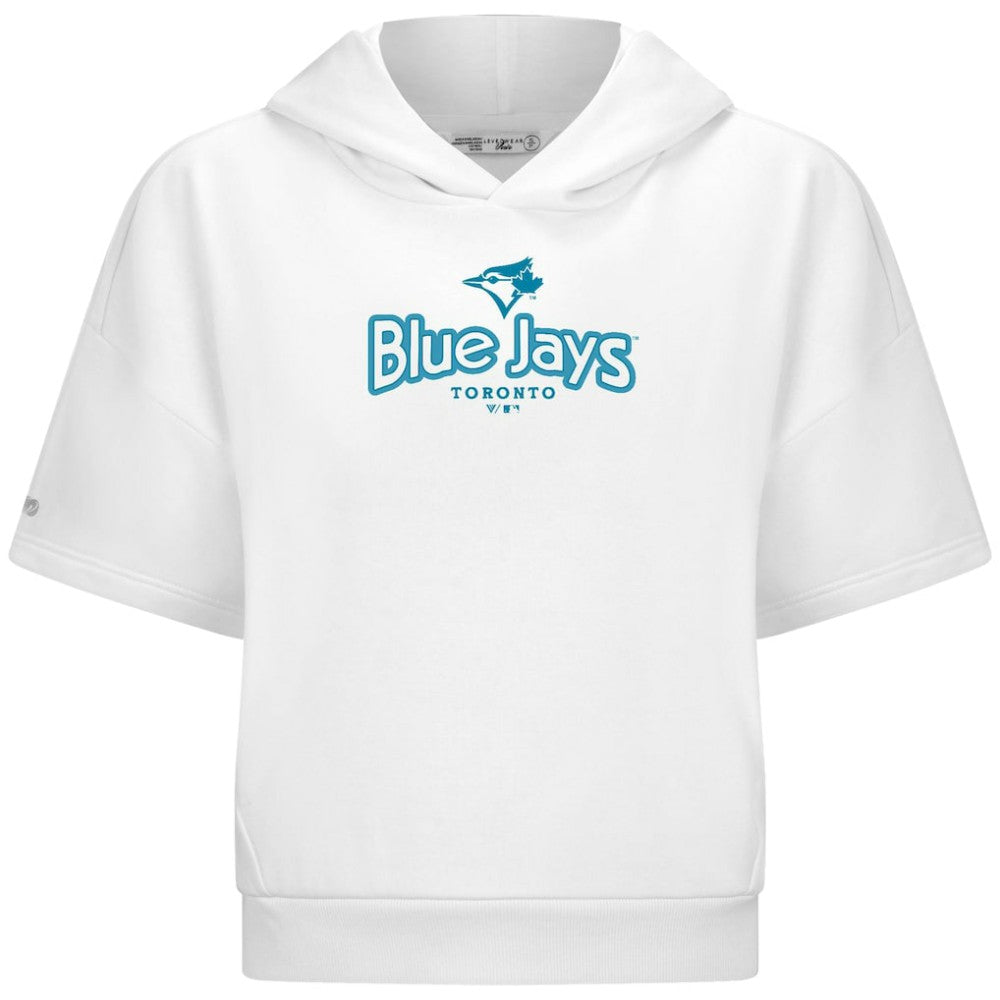 Toronto Blue Jays Levelwear Women's Amber Short Sleeve Cornerstone Hoodie White