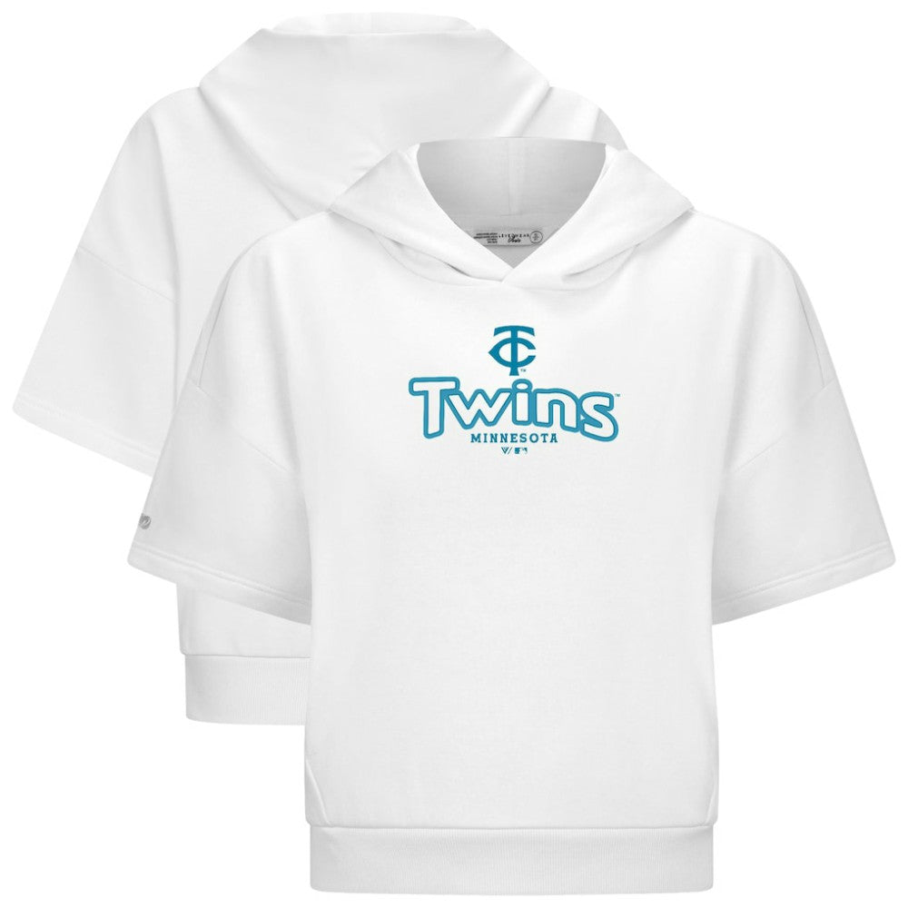 Minnesota Twins Levelwear Women's Amber Short Sleeve Cornerstone Hoodie White