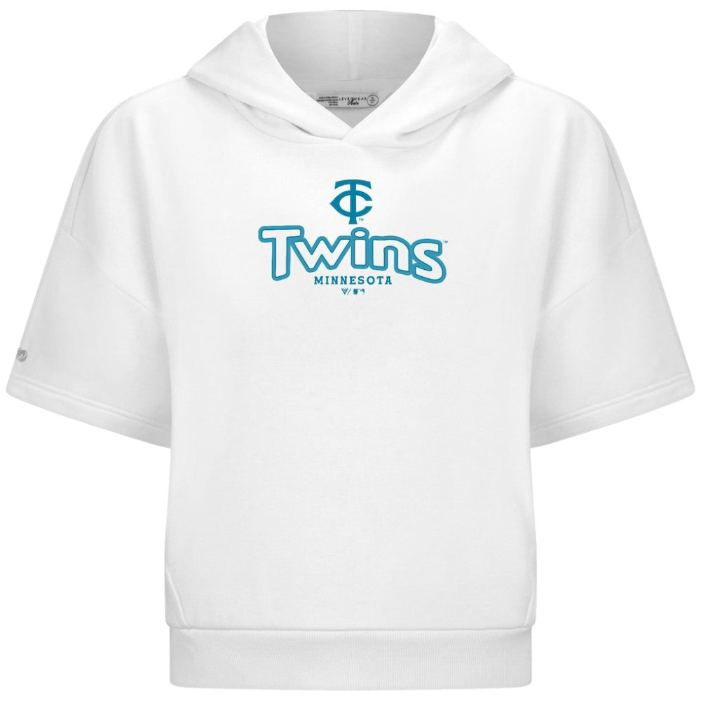Minnesota Twins Levelwear Women's Amber Short Sleeve Cornerstone Hoodie White