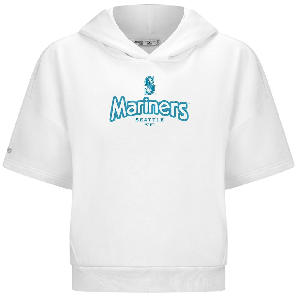 Seattle Mariners Levelwear Women's Amber Short Sleeve Cornerstone Hoodie White