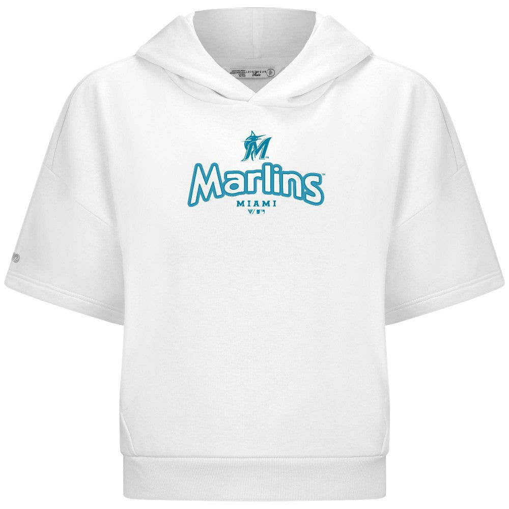 Miami Marlins Levelwear Women's Amber Short Sleeve Cornerstone Hoodie White