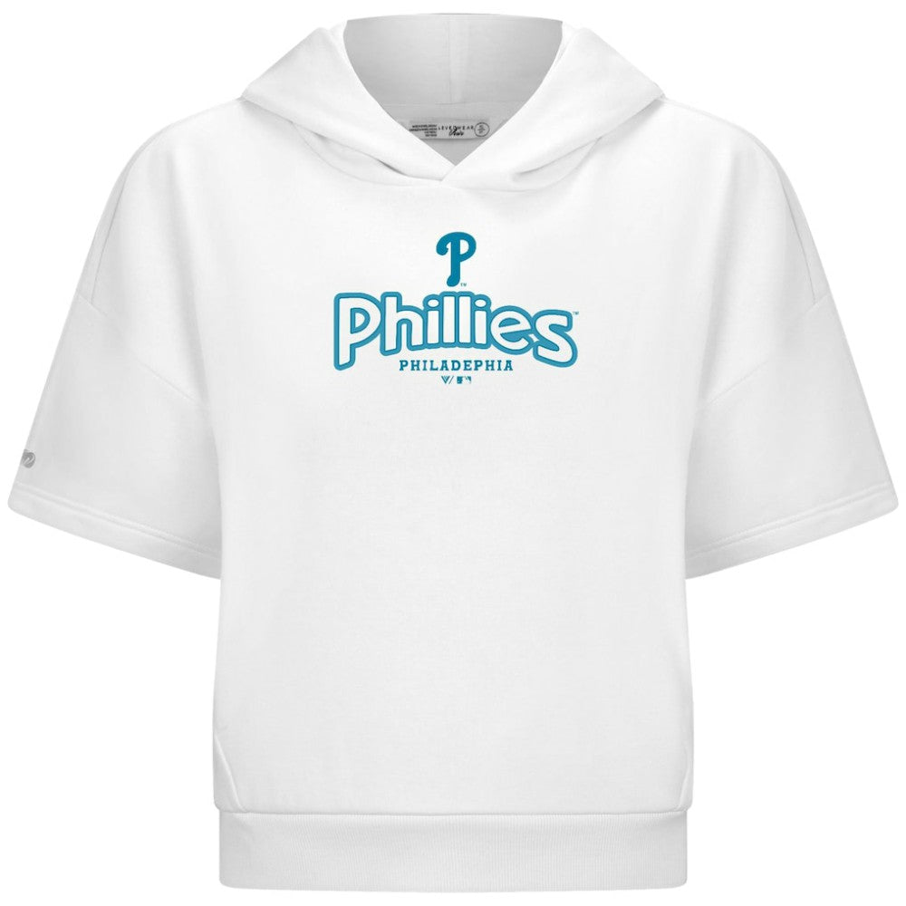Philadelphia Phillies Levelwear Women's Amber Short Sleeve Cornerstone Hoodie White