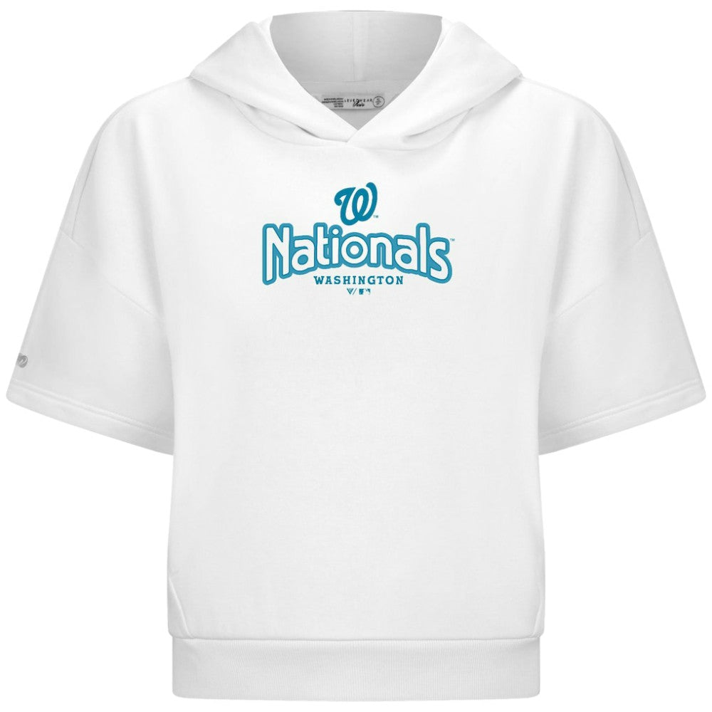 Washington Nationals Levelwear Women's Amber Short Sleeve Cornerstone Hoodie White