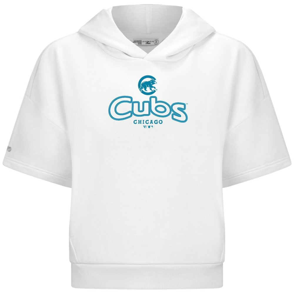 Chicago Cubs Levelwear Women's Amber Short Sleeve Cornerstone Hoodie White