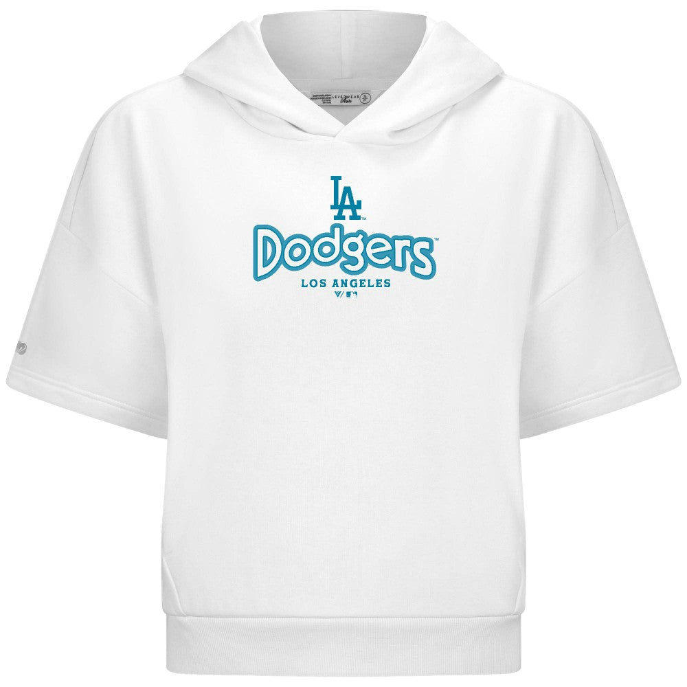 Los Angeles Dodgers Levelwear Women's Amber Short Sleeve Cornerstone Hoodie White