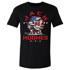 Jack Hughes US Men's Hockey 500 Level Flag T-Shirt - Black T-shirts