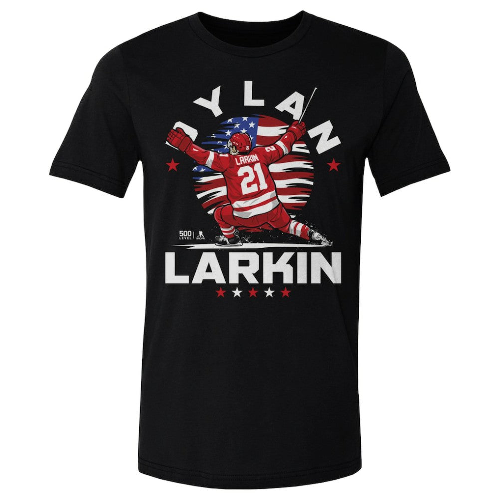 Dylan Larkin US Men's Hockey 500 Level Flag T-Shirt - Black T-shirts