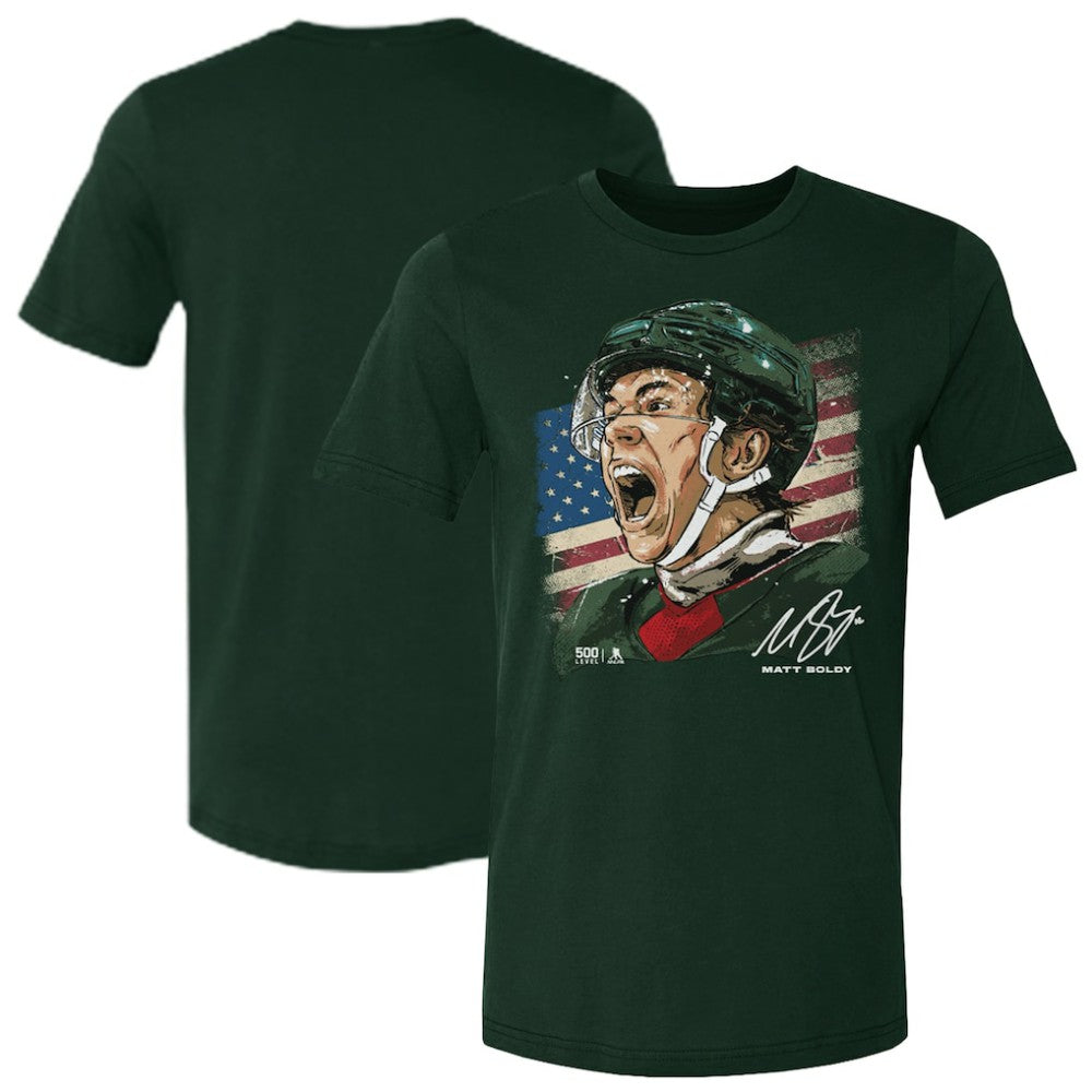 Matthew Boldy US Men's Hockey 500 Level Flag T-Shirt - Green T-shirts