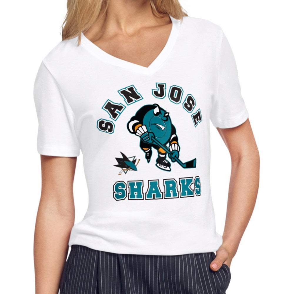 San Jose Sharks Starter Women's Tough Puck T-Shirt - White T-shirts