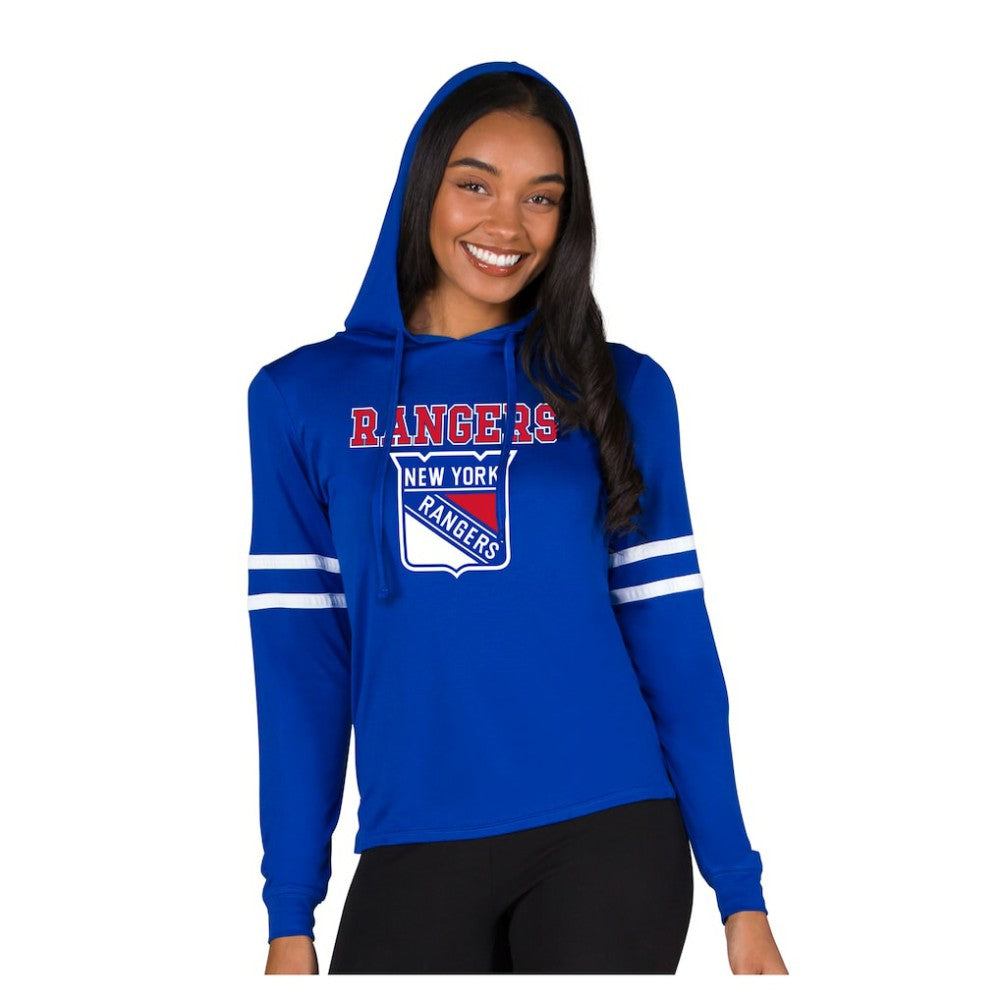 New York Rangers Concepts Sport Women's Marathon Long-Sleeve Hooded T-Shirt - Blue T-shirts