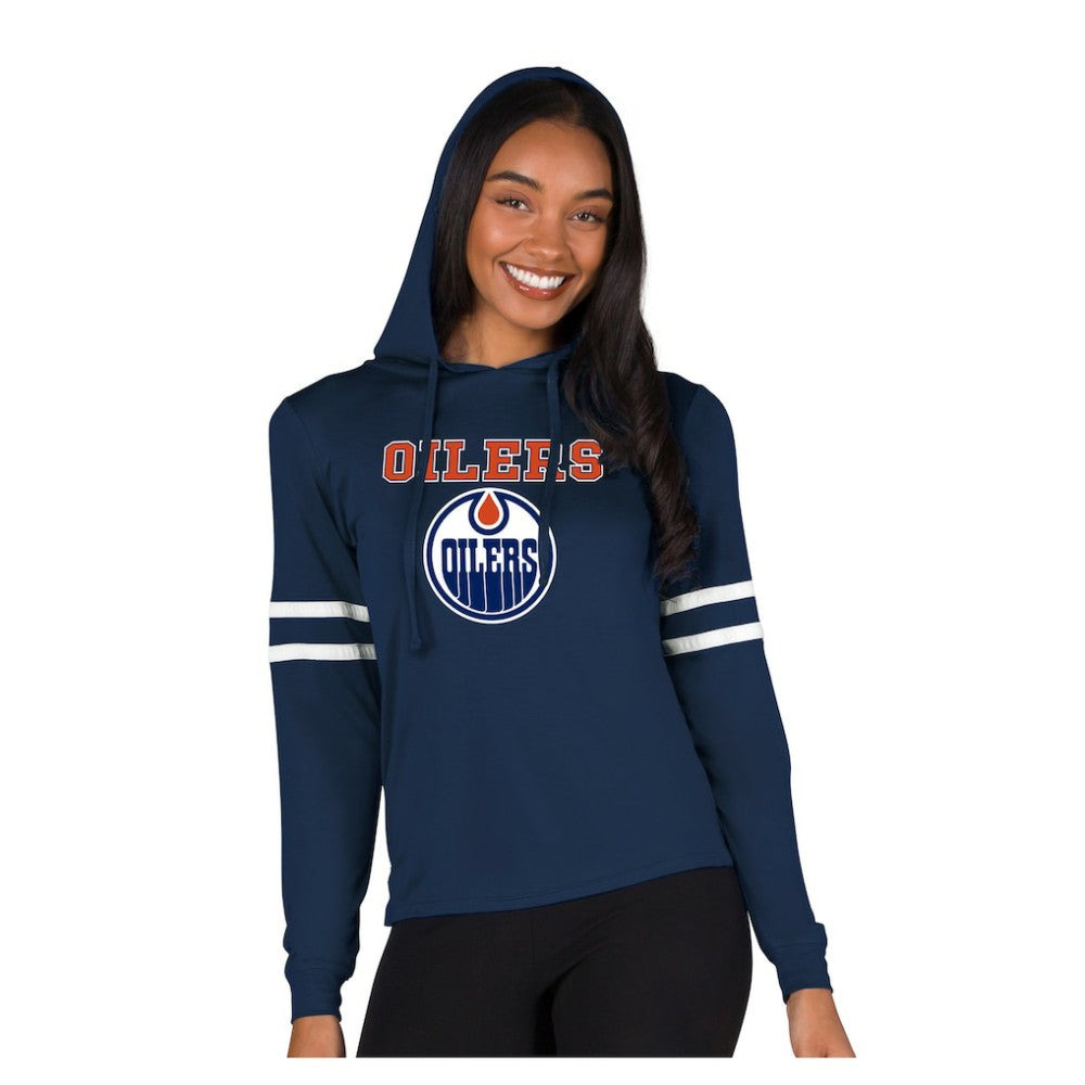 Edmonton Oilers Concepts Sport Women's Marathon Long-Sleeve Hooded T-Shirt - Navy T-shirts