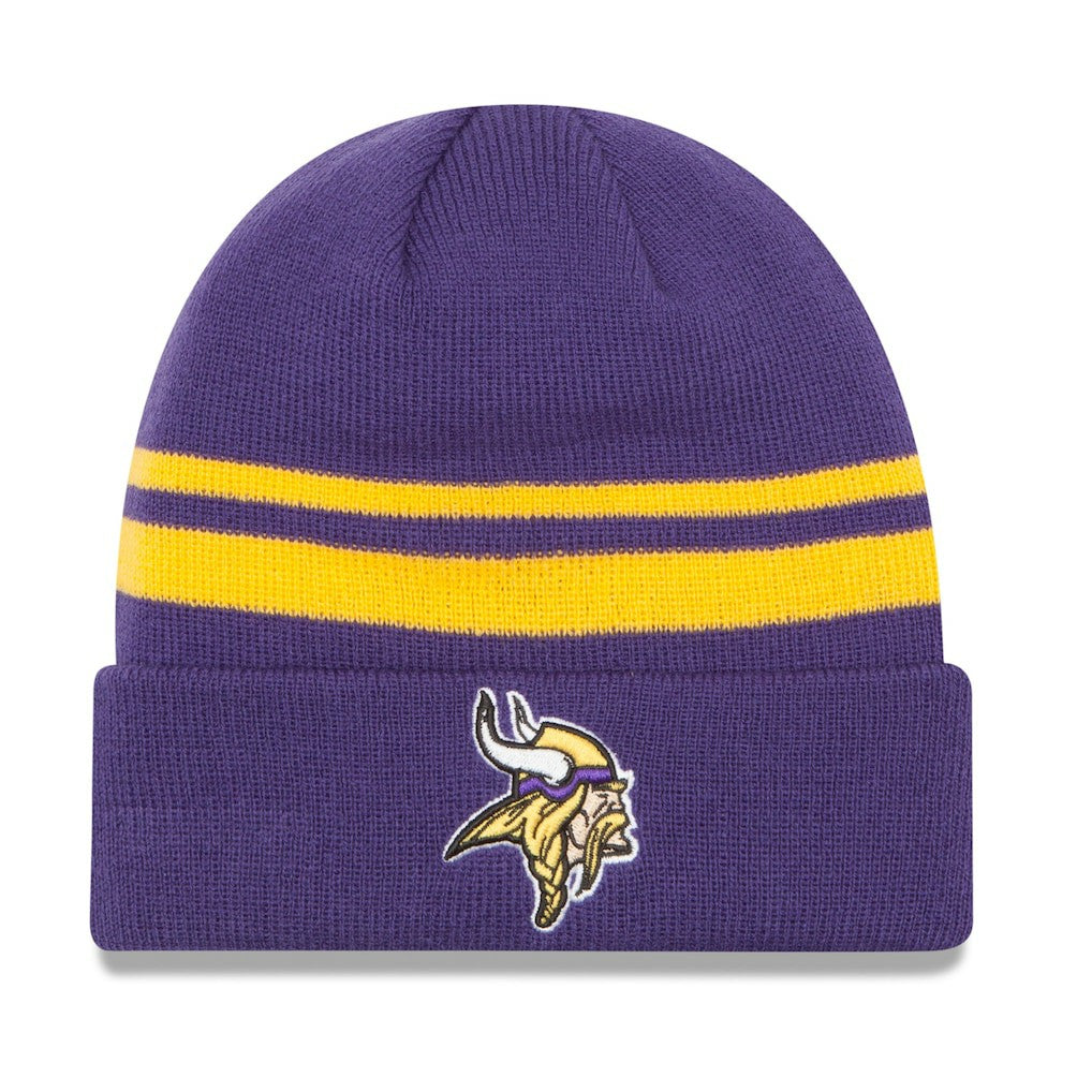 Minnesota Vikings New Era Team Stripe Cuffed Knit Hat - Purple discount
