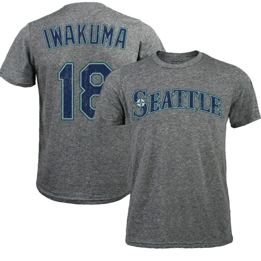 Hisashi Iwakuma Seattle Mariners Majestic Threads Premium Tri-Blend Name & Number T-Shirt Gray