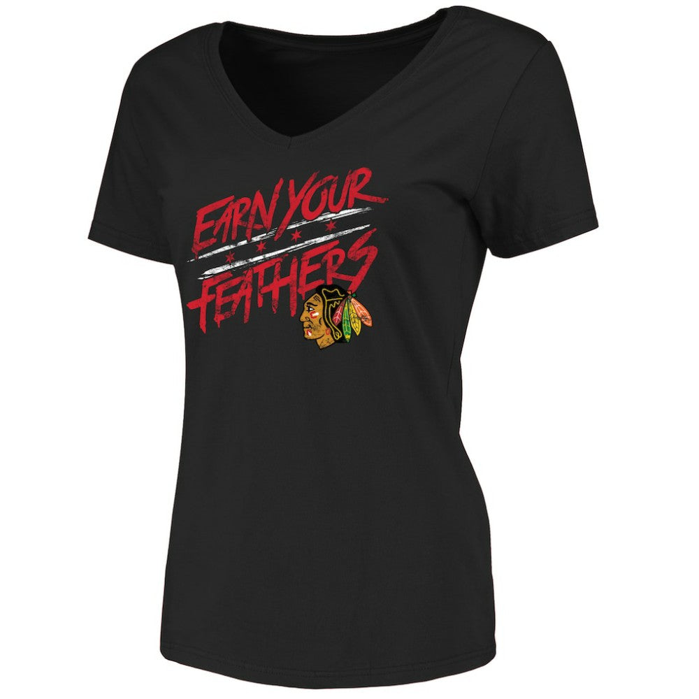 Chicago Blackhawks Women's Hometown Collection Earn Your Feathers T-Shirt - Black T-shirts