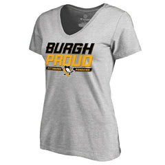 Pittsburgh Penguins Women's Hometown Collection Burgh Proud V-Neck T-Shirt - Heather Gray T-shirts